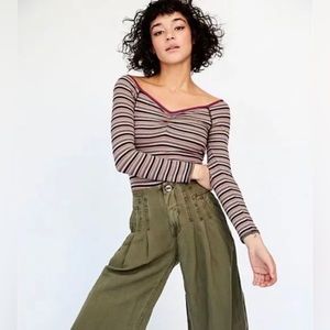 Free People Striped Bodysuit Long Sleeve Top